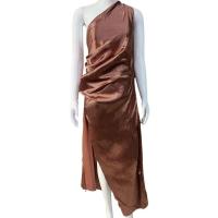 Vestido de fiesta elegante de color liso con un hombro largo para mujer, dobladillo de alta puntuación con pliegues en la cintura - details 10