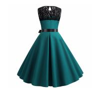 Lace patchwork summer women a line elegant vintage party dress with belt - details 11