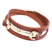 Brazalete de Aleación Tejido en 3 Huellas para Hombre Pulsera de Cuero Genuino con Diseño Moderno - details 1