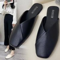 Elegantes Zapatillas de Mulegina Verano 2023 Punta Cerrada Cuadrada Zapatos Casuales de Cuero Negro Blanco Tallas Grandes 35-43 - details 0