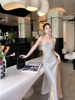 Elegante Camisola de Satén de Vid Ajuste Delgado, Cola de Pez, Vestido Largo para Mujeres en Verano y Noche de Banquete - details 8