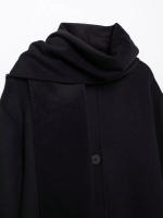 TRAFZA-Chaquetas de Invierno para mujer, abrigos sueltos de manga larga con cuello de bufanda negra, botones de decoración de bolsillo, moda de calle alta - details 3