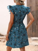 Vestido corto informal con estampado Floral para mujer, minivestido con manga con volantes, color azul mate S - details 7