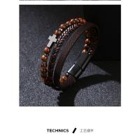 Pulseras Hombre 2025 con Cruz y Piedras Naturales, Diseño en Capas de Cuero Sintético Tejido, Ojo de Tigre y Cuarzo Ahumado, Regalos para Hombre - details 5