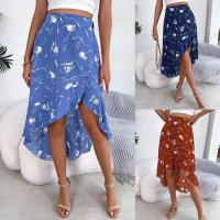 Primavera europea verano americano Casual Floral hoja de loto borde falda asimétrica mediana y larga - details 0