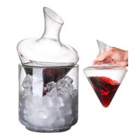 Botella de vidrio con cubo para hielo, vidrio soplado a mano sin plomo, giro y balanceo rápidos, botella de whisky, 1000 ml - details 0