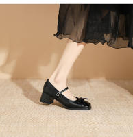 Zapatos individuales de tacón grueso cosidos con lazo de nuevo estilo, zapatos de mujer de tacón medio. - details 20