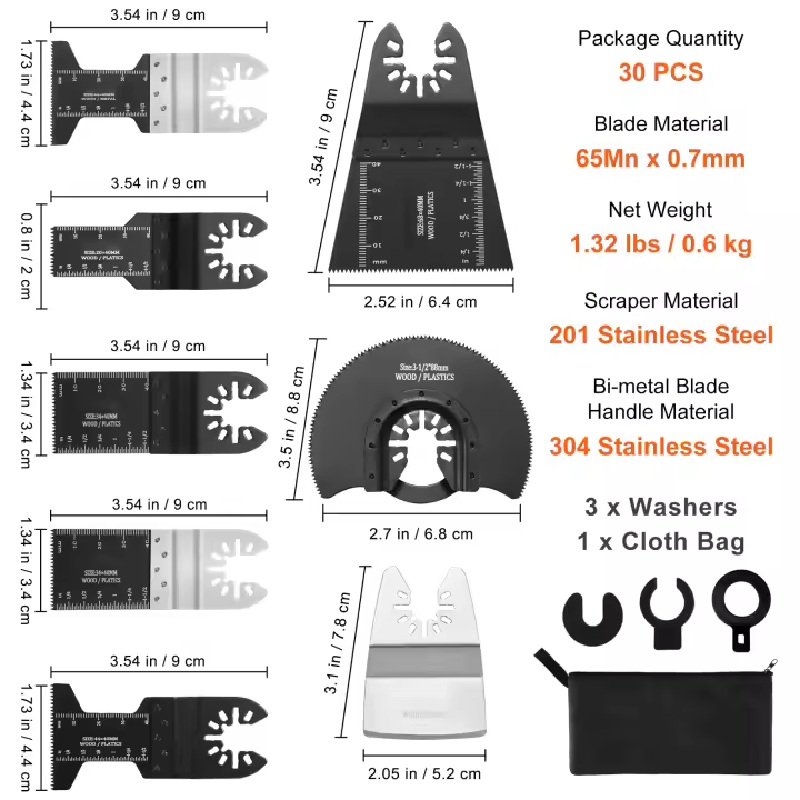 SucceBuy Kit de cuchillas multiherramienta, compatible con Dewalt Bosch Hitachi Chicago - 1