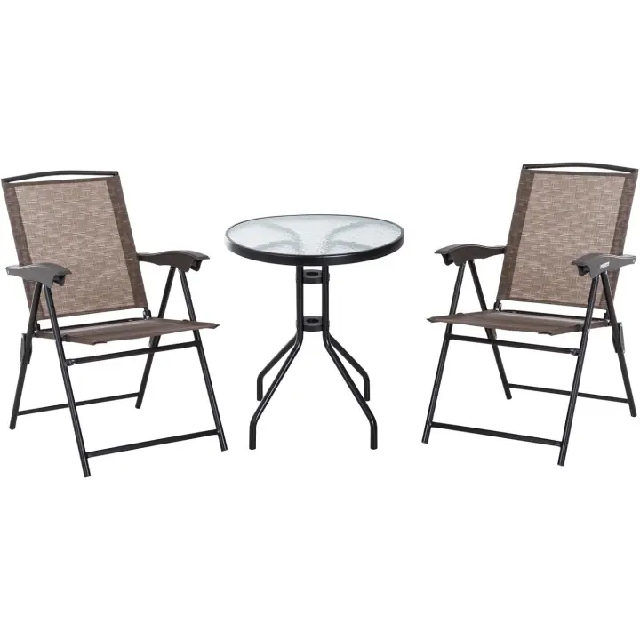 Conjunto de Mesa y Sillas para Jardín Exterior Muebles de Acero Textil Marrón - 1