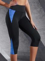 Leggings de yoga con bloques de color para mujer, cintura alta, patchwork, hasta la pantorrilla, pantalones deportivos elásticos para correr - details 4