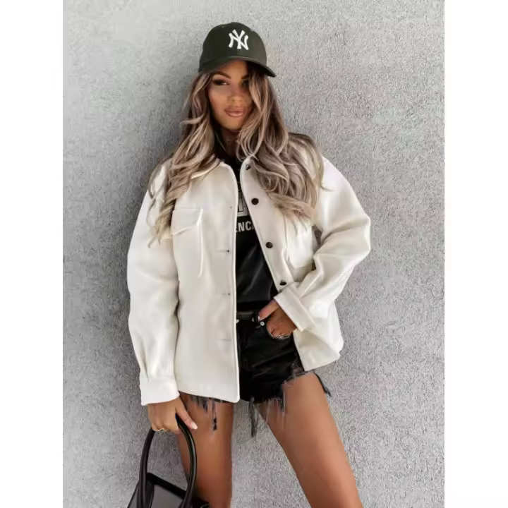 Abrigo de lana de manga larga con un solo pecho para viajeros de color sólido de nueva moda - 1
