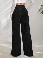 Pantalones de pana para mujer, cintura alta recta, pierna ancha, otoño, elegantes y originales - details 3