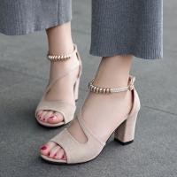 Sandalias Romanas Huecas de Verano Gruesas, Tacones Altos, Cuentas para Mujeres - details 4