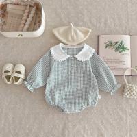 Ready Stock Mono para recién nacidos, pelele elegante a cuadros con cuello Peter Pan y cordón de manga larga para niñas de 0 a 2 años - details 18