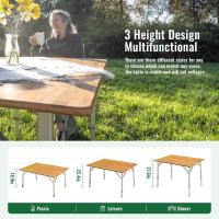 Mesa de Camping Plegable de bambú de 100 x 72 cm para 4 a 6 Personas, Marco Estable de Aluminio, 3 Alturas Ajustables con Bolsa de Transporte para jardín, Picnic, Camping - details 6