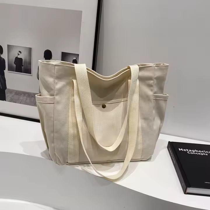 Bolso tote de lona de gran capacidad, viaje diario de alto valor, libro de ropa de estudiante literario y artístico versátil, bolso bandolera de tela al ir a trabajar y salir - 1