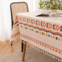 Mantel bohemio vintage con borlas, impermeable, antimanchas, de algodón y lino para protección de mesa de patio al aire libre sin arrugas. - details 5