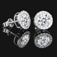 Pendientes de Moissanita en Plata Esterlina Clásica para Mujeres con Pequeño Disco Redondo y Cúbico Zirconia Joyería Fina de Moda - details 7