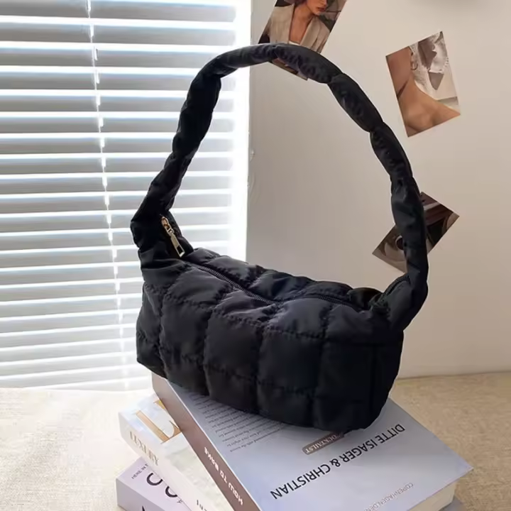 Bolso de Hombro de Invierno a Cuadros Pequeño, Cómodo, Bolso de Mano de Algodón para Mujeres - 1