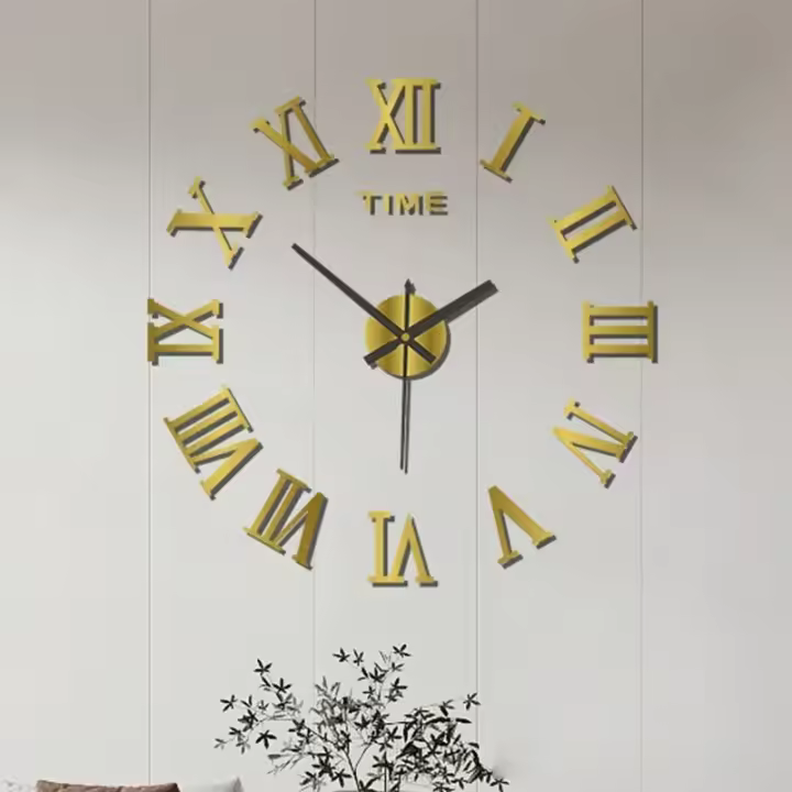 Reloj de pared silencioso DIY 3D de gran tamaño, negro/dorado/plateado, reloj adhesivo de pared moderno y sencillo sin perforaciones - 1
