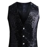 Chaleco de hombre con lentejuelas brillantes, sin mangas, ajustado, de un solo pecho, con cuello en V, chaleco Formal para hombre, traje ajustado con decoración de lentejuelas - details 11