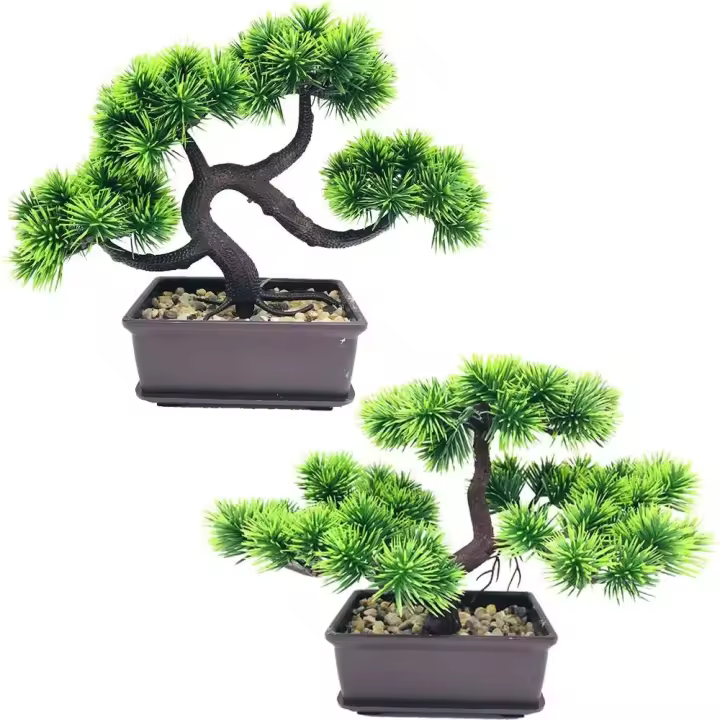 Bonsái Artificial Decoración de Plantas árbol de Bonsái en la decoración de Plantas Artificiales en maceta para la Entrada/Dormitorio/Oficina/Verde 2 Set - 1
