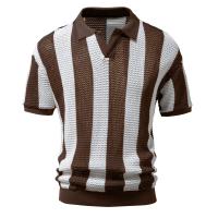 Polos 100% de algodón ahuecados para hombre, Polos de manga corta tejidos con cuello en V transparentes, Polos sexis para hombre, nuevo verano - details 5