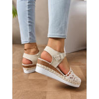 Sandalias de Mujer Talla Grande Nuevo Estilo Exterior Yute Encaje Casual Una Tira Punta Cerrada Suela Gruesa Plataforma - details 1