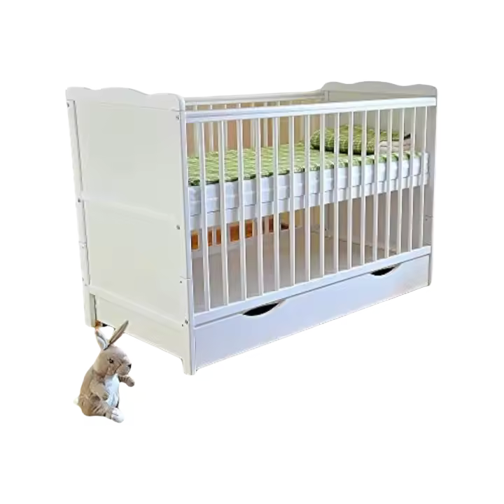 Cuna con cajón y tapa, con colchón de espuma de aloe vera, altura regulable, color blanco, convertible en cama infantil - 1