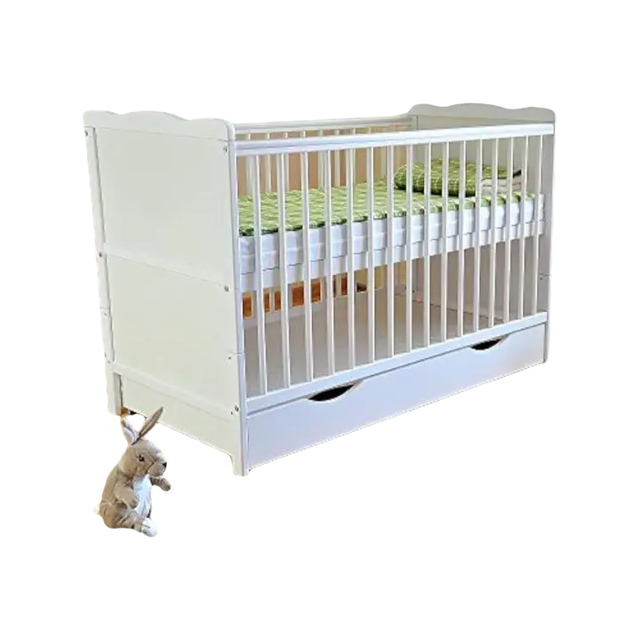 Cuna con cajón y tapa, con colchón de espuma de aloe vera, altura regulable, color blanco, convertible en cama infantil - 1