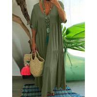 Vestido de talla grande para mujer, verano 2025, manga corta, plisado, Color sólido, informal, por debajo de la rodilla, dobladillo, vestido suelto XL-5XL - details 10