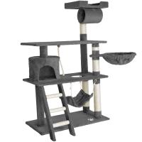 Tectake rascador gris para gatos, árbol rascador para gatos, parque de juegos para gatos con columnas de sisal, juguete para gatos para el hogar - details 1