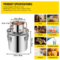 SucceBuy Moonshine Still Destilador de acero inoxidable con tubo de cobre y termómetro Kit de elaboración casera para whisky, vino y brandy - details 1