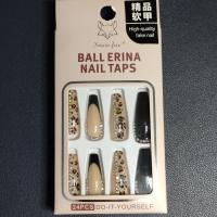 Set De Uñas Postizas Largas En Forma De Cofrinha Con Diseño De Leopardo Y Joyas 24pcs Negro Estilo Francesa Para Dedos - details 8