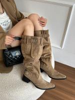 2025 Verano y otoño nueva moda Botas de pelo fino Botas altas de tacón grueso puntiagudo para mujer Hebilla de cinturón de gran tamaño - details 18