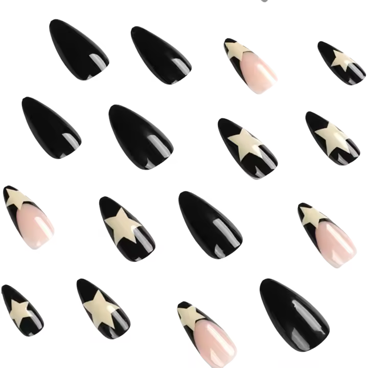 Uñas artísticas de material francés de almendra negra Ideal para principiantes - 1