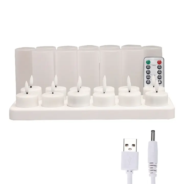 Flameless Candles with Remote Control Timer & Charging Base, 12pcs USB Rechargeable Battery LED Tea Lights Candles - 1