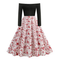 2025 nuevo vestido de manga larga con estampado de ciervos rojos y un hombro para mujer - details 10
