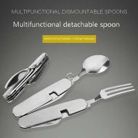 Juego de cubiertos multifuncionales para acampar, tenedor plegable de acero inoxidable, cuchara, abridor de cuchillos, villa desmontable, equipo de picnic VIE - details 0