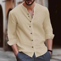 Camisa Casual de Algodón-Lino para Hombres Primavera Otoño Manga Larga Camisa de Cuello Redondo - details 3