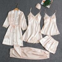 Conjunto de Dormir para Mujeres Ouwu Top de Seda Saturada, Pantalones Cortos, Pantalones de Encaje Suelto - details 0