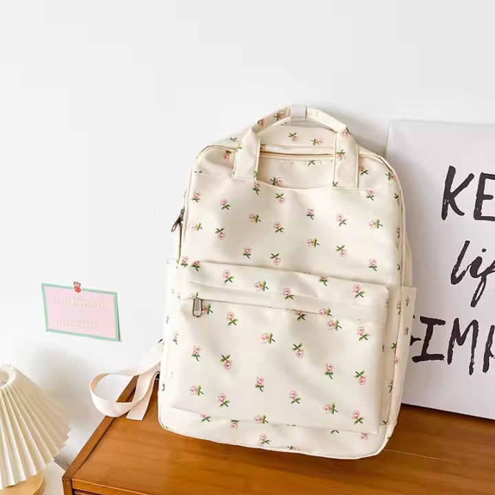 Mochila escolar, Floral, Estudiante, Universitaria, Chica, Flor, Estilo, Arte, Corea - 1