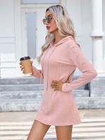 Vestido con capucha de punto de manga larga para mujer, - details 3