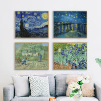 Pintura de Van Gogh Noche Estrellada en Lienzo para Decoración de Pared Arte Deco con Irises y Girasol sobre el Río Rin Lienzo de Marca DHROOM - details 3