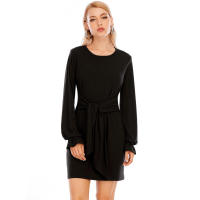 Europa, América Primavera y verano Moda Nueva ropa de mujer Tallas grandes Color sólido Manga larga Cordón Vestido casual Falda - details 11