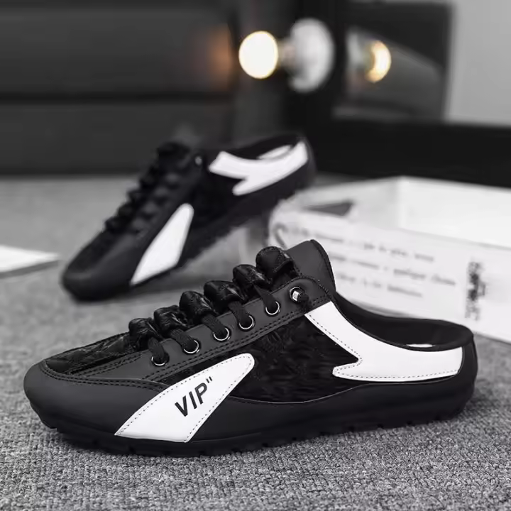 Zapatos planos de conducción de fondo suave de moda para hombre, zapatos casuales de primavera y verano con diseño de gorro, estilo de caminata de medio arrastre, sin cordones - 1