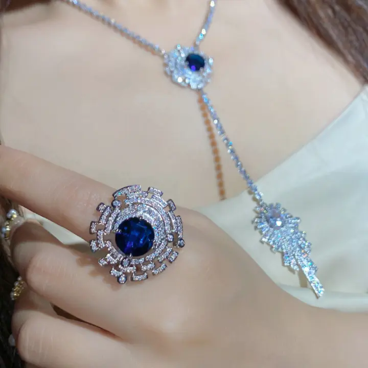 Shancha nueva moda de alta gama sentido de la hermana real traje completo de diamantes chapado en oro brillante estrella collar pendientes - 1