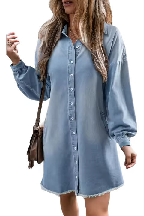 Elrachen Vestido camisero de mezclilla para mujer, Risen Medium lavado, tallas S-XL - 1