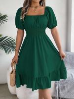 Elegante Vestido de Verano 2024 para Mujeres Cuello Cuadrado Corto Mangas Cortas con Volante - details 17