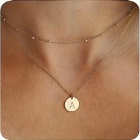 Collar Con Inicial En Capas Con Letras Inglesas Para Mujer, Chapado En Oro De 14 edredones, Collar Delicado Con Capas Doradas Par - details 1